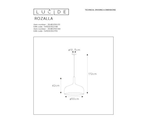 Подвесной светильник Lucide Rozalla 30483/50/44 Подвесной светильник Lucide Rozalla 30483/50/44