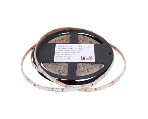 Светодиодная влагозащищенная лента SWG 4,8W/m 60LED/m 2835SMD холодный белый 5M 001682