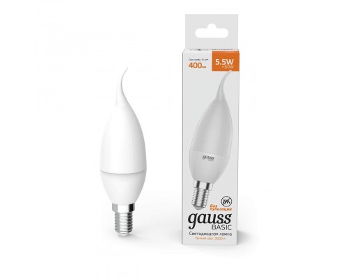 Лампа светодиодная Gauss E14 5,5W 3000К матовая 1034116 Лампа светодиодная Gauss E14 5,5W 3000К матовая 1034116
