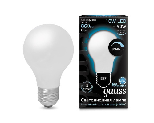 Лампа светодиодная диммируемая Gauss филаментная E27 10W 4100К матовая 102202210-D