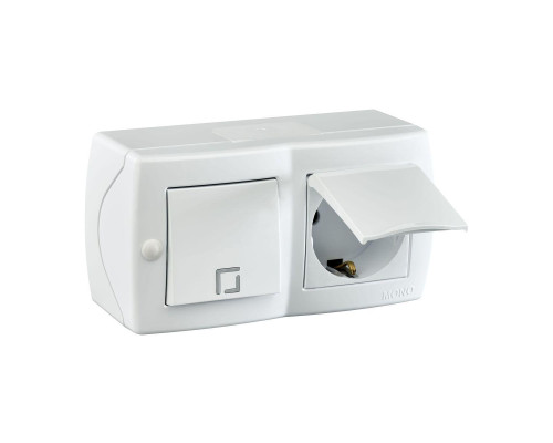 Выключатель - розетка Mono Electric Octans IP20 одноклавишный - 2К+З с крышкой белый 104-010101-183 Выключатель - розетка Mono Electric Octans IP20 одноклавишный - 2К+З с крышкой белый 104-010101-183