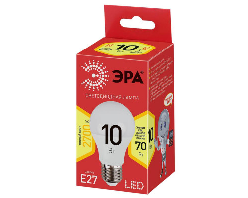 Лампа светодиодная ЭРА E27 10W 2700K матовая ECO LED A60-10W-827-E27 Б0028006 Лампа светодиодная ЭРА E27 10W 2700K матовая ECO LED A60-10W-827-E27 Б0028006