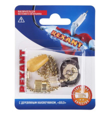 Выключатель для настенного светильника REXANT c деревянным наконечником, золотой, 1 шт. 06-0245-A
