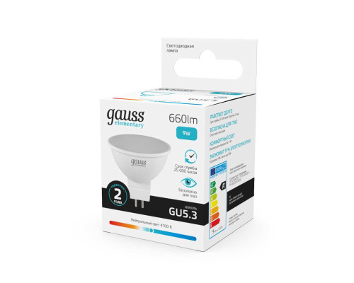 Лампа светодиодная Gauss GU5.3 9W 4100K матовая 13529 Лампа светодиодная Gauss GU5.3 9W 4100K матовая 13529