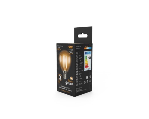 Лампа светодиодная филаментная Gauss E14 9W 2700К прозрачная 105801109 Лампа светодиодная филаментная Gauss E14 9W 2700К прозрачная 105801109