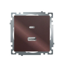 Розетка 2-местная USB + type C, STEKKER GLS10-7116-04, 250В, 3А, max 20W,серия Катрин, шоколад 50057