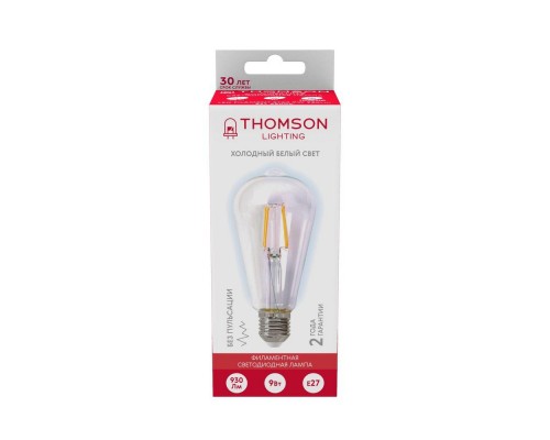 Лампа светодиодная филаментная Thomson E27 9W 6500K прямосторонняя трубчатая прозрачная TH-B2342
