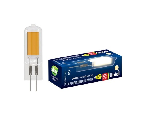 Лампа светодиодная Uniel G4 6W 3000K прозрачная LED-JC-220/6W/3000K/G4/CL GLZ08TR UL-00005065 Лампа светодиодная Uniel G4 6W 3000K прозрачная LED-JC-220/6W/3000K/G4/CL GLZ08TR UL-00005065