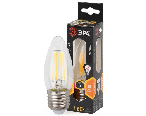 Лампа светодиодная филаментная ЭРА E27 5W 2700K прозрачная F-LED B35-5W-827-E27 Б0027933 Лампа светодиодная филаментная ЭРА E27 5W 2700K прозрачная F-LED B35-5W-827-E27 Б0027933