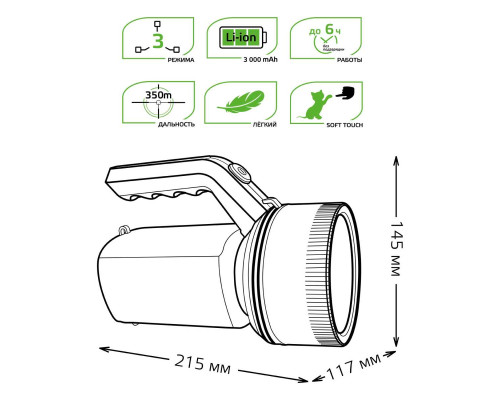 Прожекторный светодиодный фонарь Gauss аккумуляторный 215х145 200 лм GF601