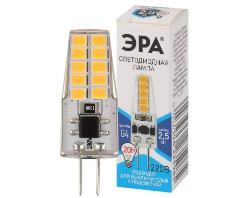 Лампа светодиодная ЭРА G4 2,5W 4000K прозрачная LED-JC-2,5W-220V-SLC-840-G4 Б0049092