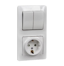 Блок розетка 2К+З -выключатель двухклавишный Systeme Electric Glossa со шторками белый GSL000174