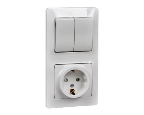 Блок розетка 2К+З -выключатель двухклавишный Systeme Electric Glossa со шторками белый GSL000174 Блок розетка 2К+З -выключатель двухклавишный Systeme Electric Glossa со шторками белый GSL000174