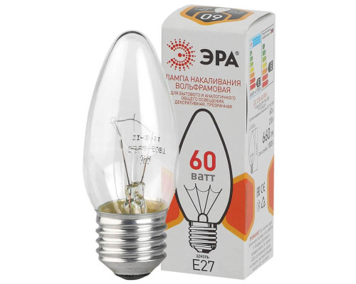 Лампа накаливания ЭРА E27 60W 2700K прозрачная ДС 60-230-E27-CL Б0039130