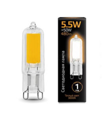 Лампа светодиодная Gauss G9 5.5W 3000K прозрачная 107809105