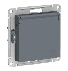 Розетка 2К+З Systeme Electric AtlasDesign 16A 250V со шторками и крышкой грифель ATN000746
