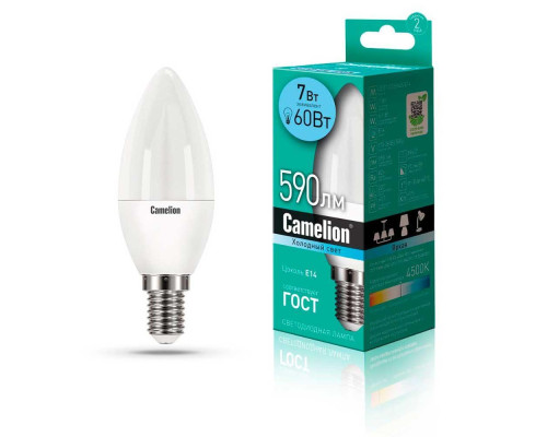 Лампа светодиодная Camelion E14 7W 4500K LED7-C35/845/E14 12074 Лампа светодиодная Camelion E14 7W 4500K LED7-C35/845/E14 12074