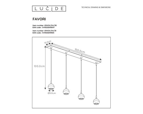 Подвесной светильник Lucide Favori 09434/04/30