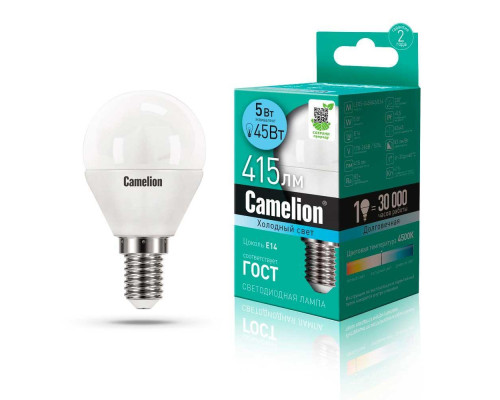 Лампа светодиодная Camelion E14 5W 4500K LED5-G45/845/E14 12029 Лампа светодиодная Camelion E14 5W 4500K LED5-G45/845/E14 12029