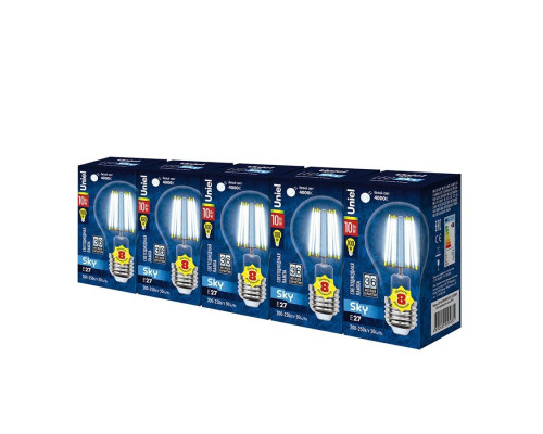 Набор светодиодных ламп филаментная Uniel E27 10W 4000K прозрачная LED-A60-10W/NW/E27/CL PLS02WH UL-00008082 Набор светодиодных ламп филаментная Uniel E27 10W 4000K прозрачная LED-A60-10W/NW/E27/CL PLS02WH UL-00008082