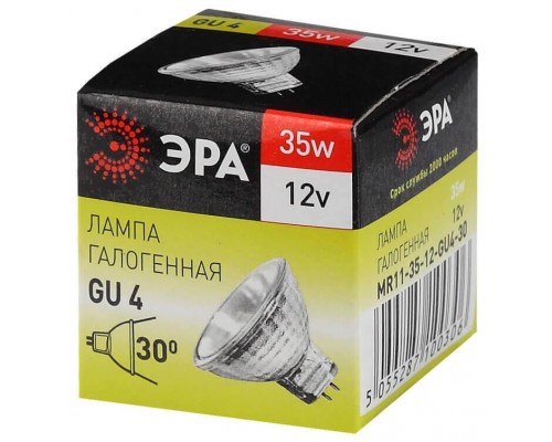 Лампа галогенная ЭРА GU4 35W 2700K прозрачная GU4-MR11-35W-12V-30CL C0027362