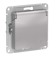 Розетка 2К+З Systeme Electric AtlasDesign 16A 250V со шторками и крышкой алюминий ATN000346
