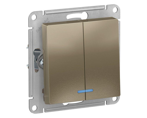 Выключатель двухклавишный Systeme Electric AtlasDesign 10A 250V с подсветкой шампань ATN000553 Выключатель двухклавишный Systeme Electric AtlasDesign 10A 250V с подсветкой шампань ATN000553