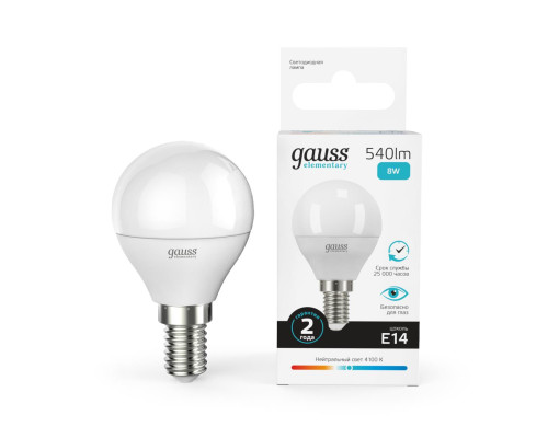 Лампа светодиодная Gauss E14 8W 4100K матовая 53128 Лампа светодиодная Gauss E14 8W 4100K матовая 53128