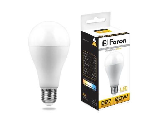 Лампа светодиодная Feron E27 20W 2700K Шар Матовая LB-98 25787