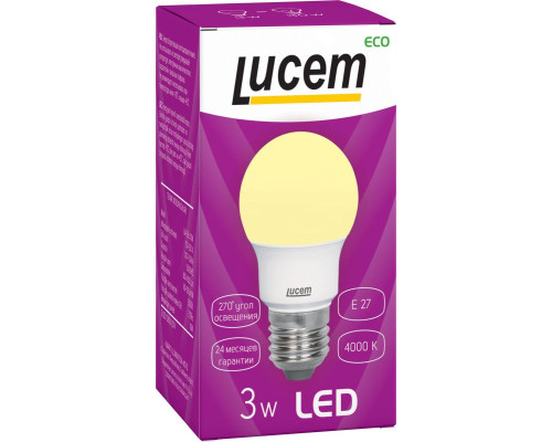 Лампа светодиодная Lucem E27 3W 4000K матовая FLLBL032740L Лампа светодиодная Lucem E27 3W 4000K матовая FLLBL032740L