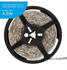 Светодиодная влагозащищенная лента Gauss 4,8W/m 60LED/m 2835SMD синий 5M 356000505