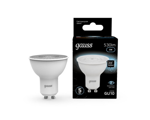 Лампа светодиодная Gauss GU10 5W 4100K матовая 101506205 Лампа светодиодная Gauss GU10 5W 4100K матовая 101506205