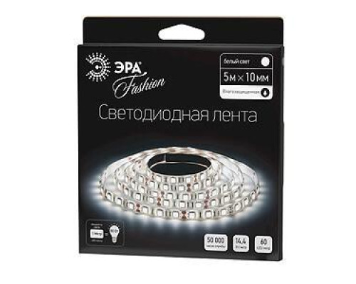 Светодиодная влагозащищенная лента ЭРА 14,4W/m 60LED/m 5050SMD холодный белый 5M LS5050-60LED-IP65-W-5m C0043047 Светодиодная влагозащищенная лента ЭРА 14,4W/m 60LED/m 5050SMD холодный белый 5M LS5050-60LED-IP65-W-5m C0043047