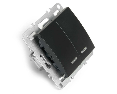 Выключатель двухклавишный Stekker Эрна с подсветкой черный PSW10-9102-03 49147