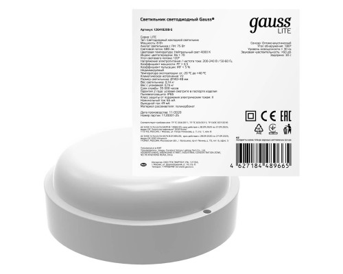 Настенно-потолочный светодиодный светильник Gauss Eco IP65 126418208-S